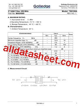 MA04889 Datasheet PDF - Golledge Electronics Ltd