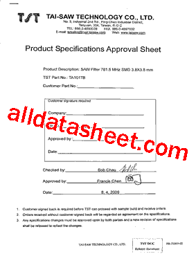 TA1017B Datasheet PDF - TAI-SAW TECHNOLOGY CO., LTD.