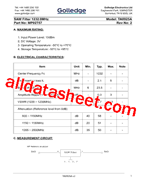 MP02757 Datasheet PDF - Golledge Electronics Ltd