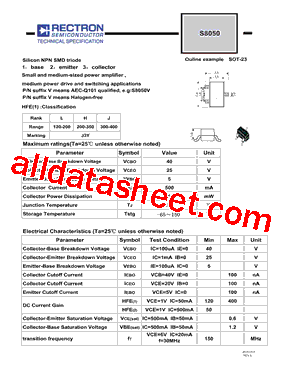 S8050 Datasheet PDF - Rectron Semiconductor