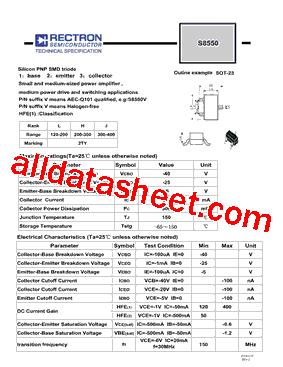 S8550 Datasheet PDF - Rectron Semiconductor