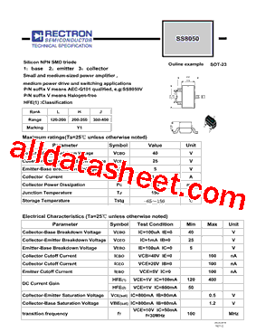 SS8050 Datasheet PDF - Rectron Semiconductor