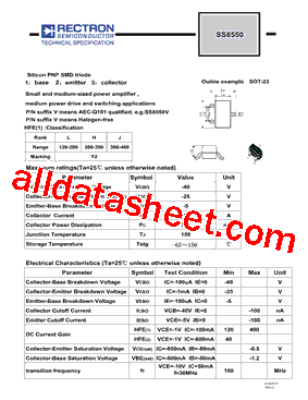 SS8550 Datasheet PDF - Rectron Semiconductor