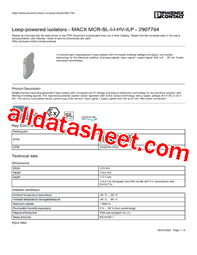 2907704 Datasheet PDF - PHOENIX CONTACT