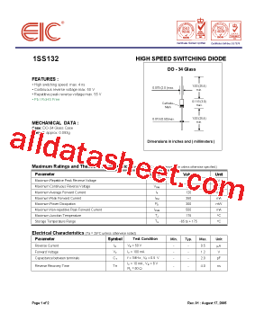 1SS132 Datasheet PDF - EIC discrete Semiconductors
