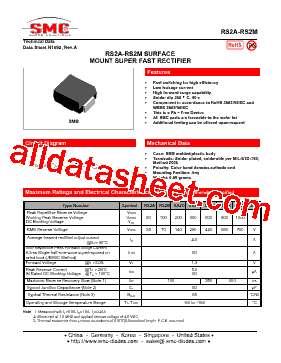RS2A Datasheet PDF - SMC Diode Solutions Co. LTD