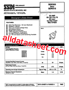 SDR305 Datasheet PDF - Solid States Devices, Inc