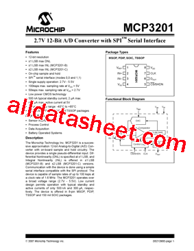 MCP3201 Datasheet PDF - Microchip Technology