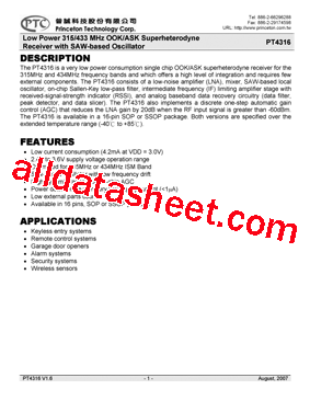 PT4316 Datasheet PDF - Princeton Technology Corp
