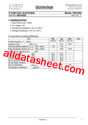TB0199A Datasheet PDF - Golledge Electronics Ltd