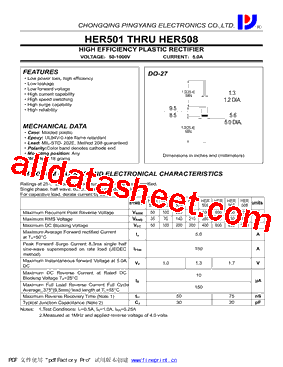 HER501 Datasheet PDF - Chongqing Pingwei Enterprise co.,Ltd