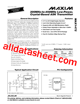 MAX1472 Datasheet PDF - Maxim Integrated Products