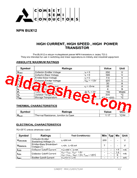 BUX12 Datasheet PDF - Comset Semiconductor