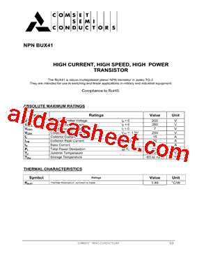 BUX41 Datasheet PDF - Comset Semiconductor