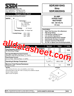 SDR30020 Datasheet PDF - Solid States Devices, Inc
