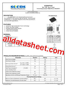 SSD95N03 Datasheet PDF - SeCoS Halbleitertechnologie GmbH