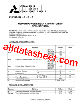 BD242 Datasheet PDF - Comset Semiconductor
