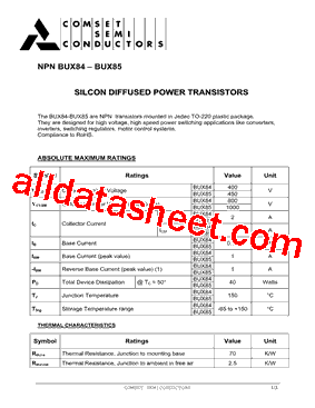 BUX84 Datasheet PDF - Comset Semiconductor