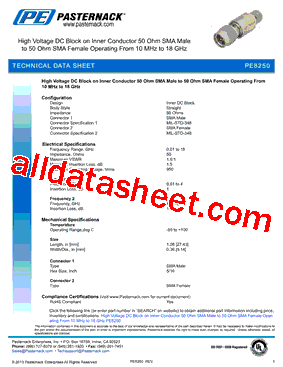 PE8250 Datasheet PDF - Pasternack Enterprises, Inc.
