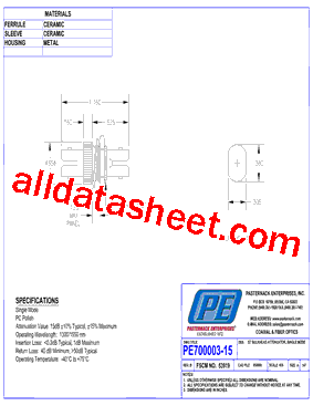PE700003-15 Datasheet PDF - Pasternack Enterprises, Inc.