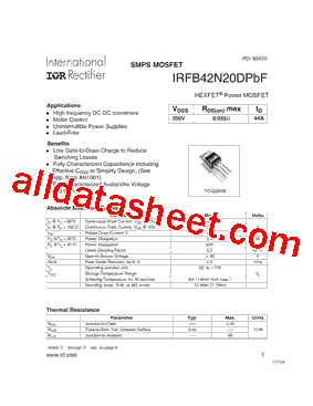 IRFB42N20DPBF Datasheet PDF - International Rectifier