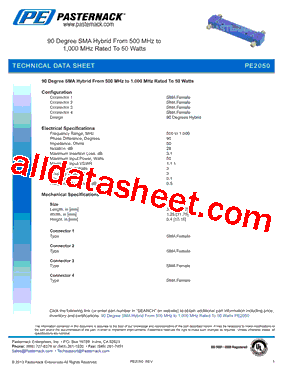 PE2050 Datasheet PDF - Pasternack Enterprises, Inc.