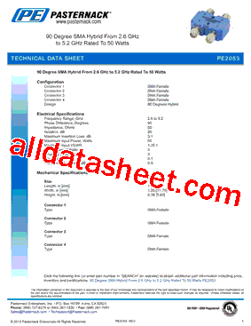 PE2053 Datasheet PDF - Pasternack Enterprises, Inc.