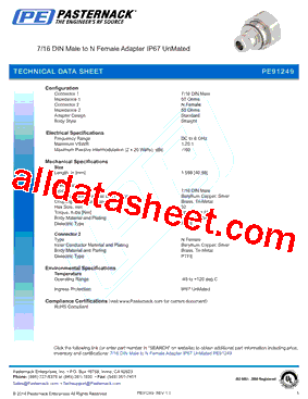PE91249 Datasheet PDF - Pasternack Enterprises, Inc.