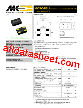 MCSO2EU Datasheet PDF - MICORO CRYSTAL SWITZERLAND