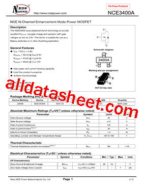 NCE3400A Datasheet PDF - Wuxi NCE Power Semiconductor Co., Ltd